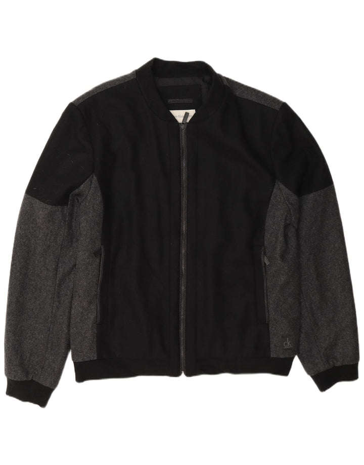 Jaqueta bomber masculina Calvin Klein Reino Unido 44 2XL lã colorblock preta