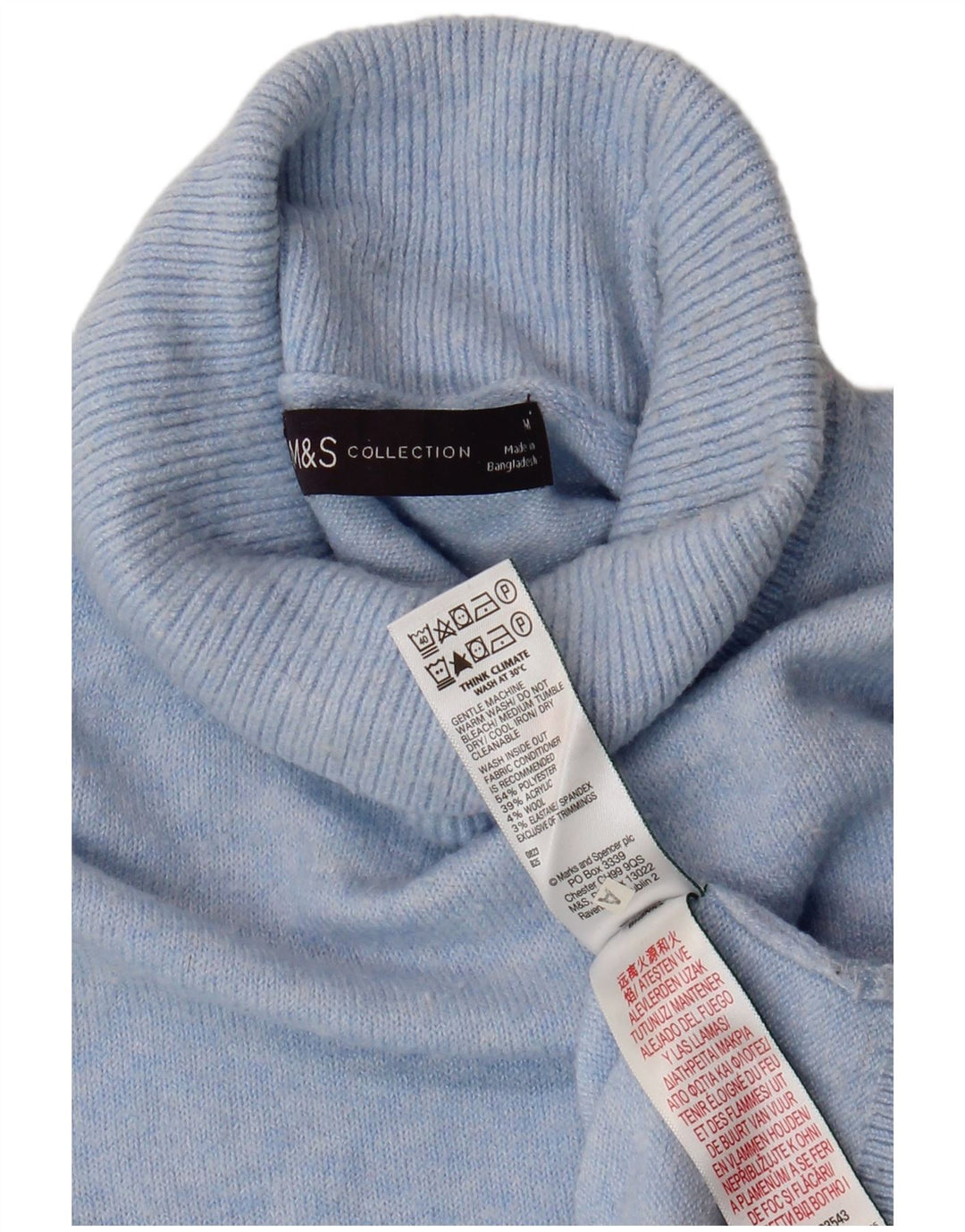 Suéter feminino Marks & Spencer com gola redonda Reino Unido 14 poliéster azul médio