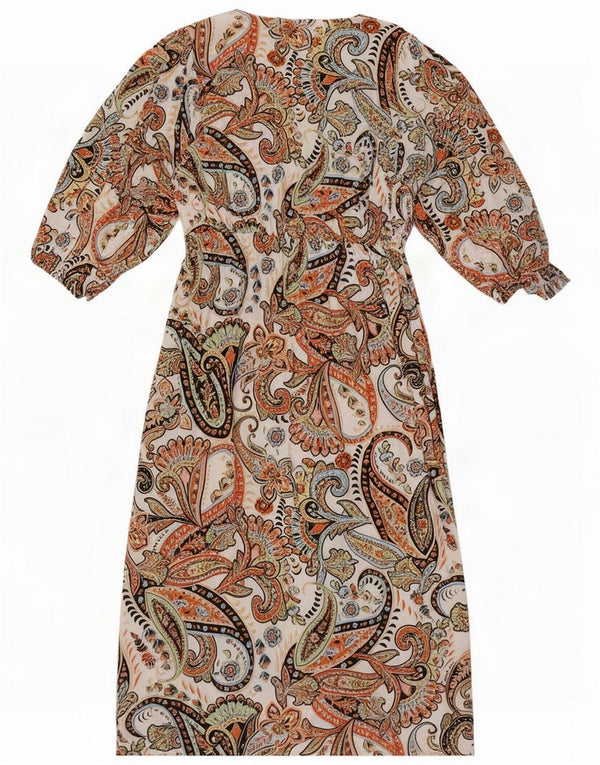 Papaya vestido maxi feminino manga 3/4 UK 14 Paisley multicolorido médio