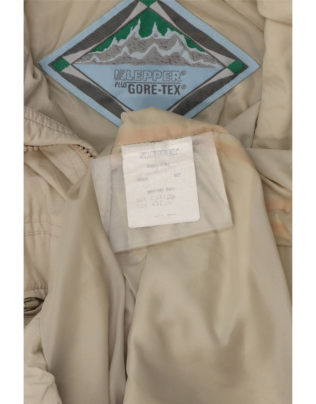 Jaqueta utilitária masculina KLEPPER Gore-Tex com capuz Reino Unido 38 algodão bege médio