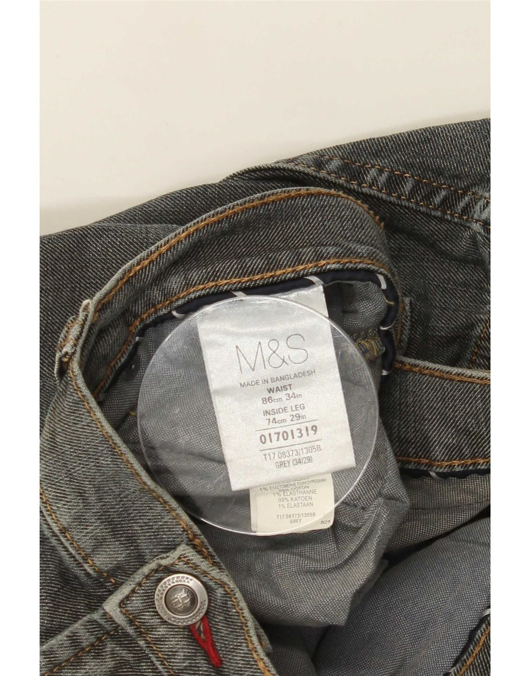 Jeans retos masculinos Marks & Spencer W34 L29 algodão cinza