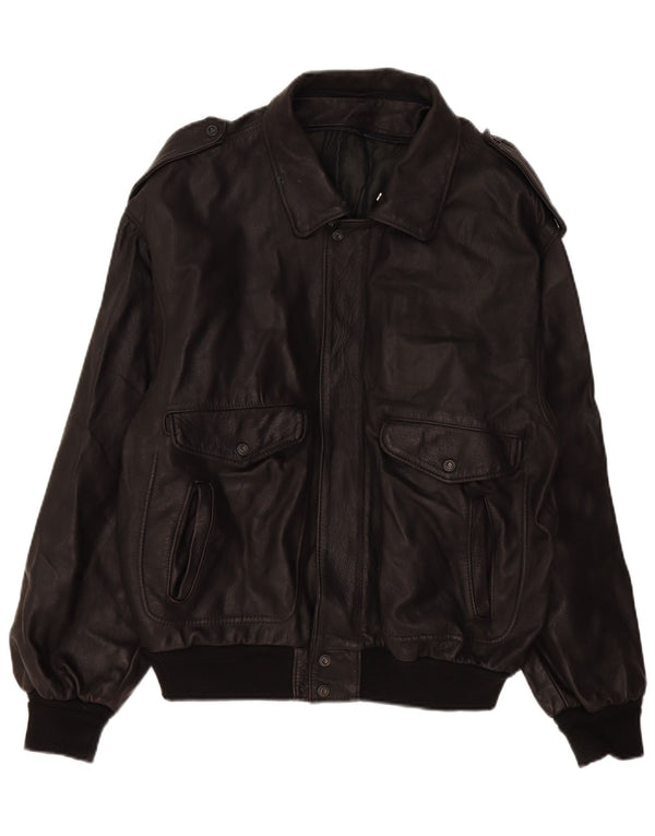 Jaqueta de couro militar masculina Marpel UK 40 grande couro preto