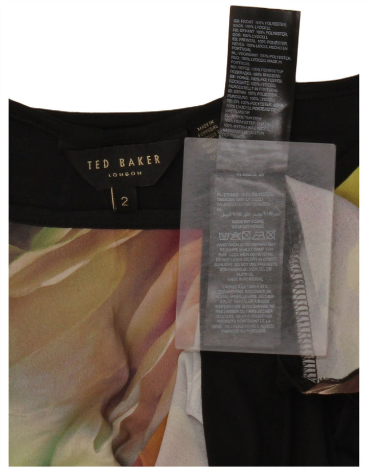 Blusa feminina grande sem mangas TED BAKER tamanho 2 pequeno preto floral