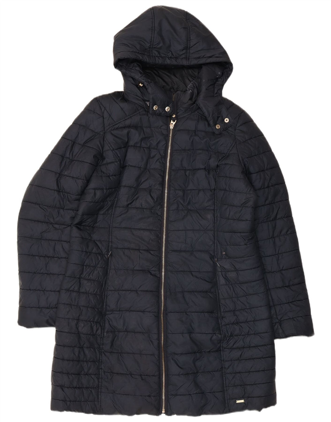 Casaco acolchoado com capuz feminino Joules UK 16 grande poliéster azul marinho