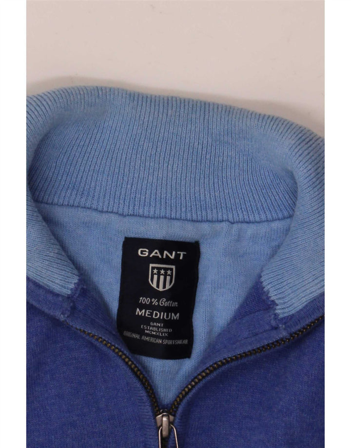 Suéter masculino Gant com zíper e gola alta de algodão azul médio