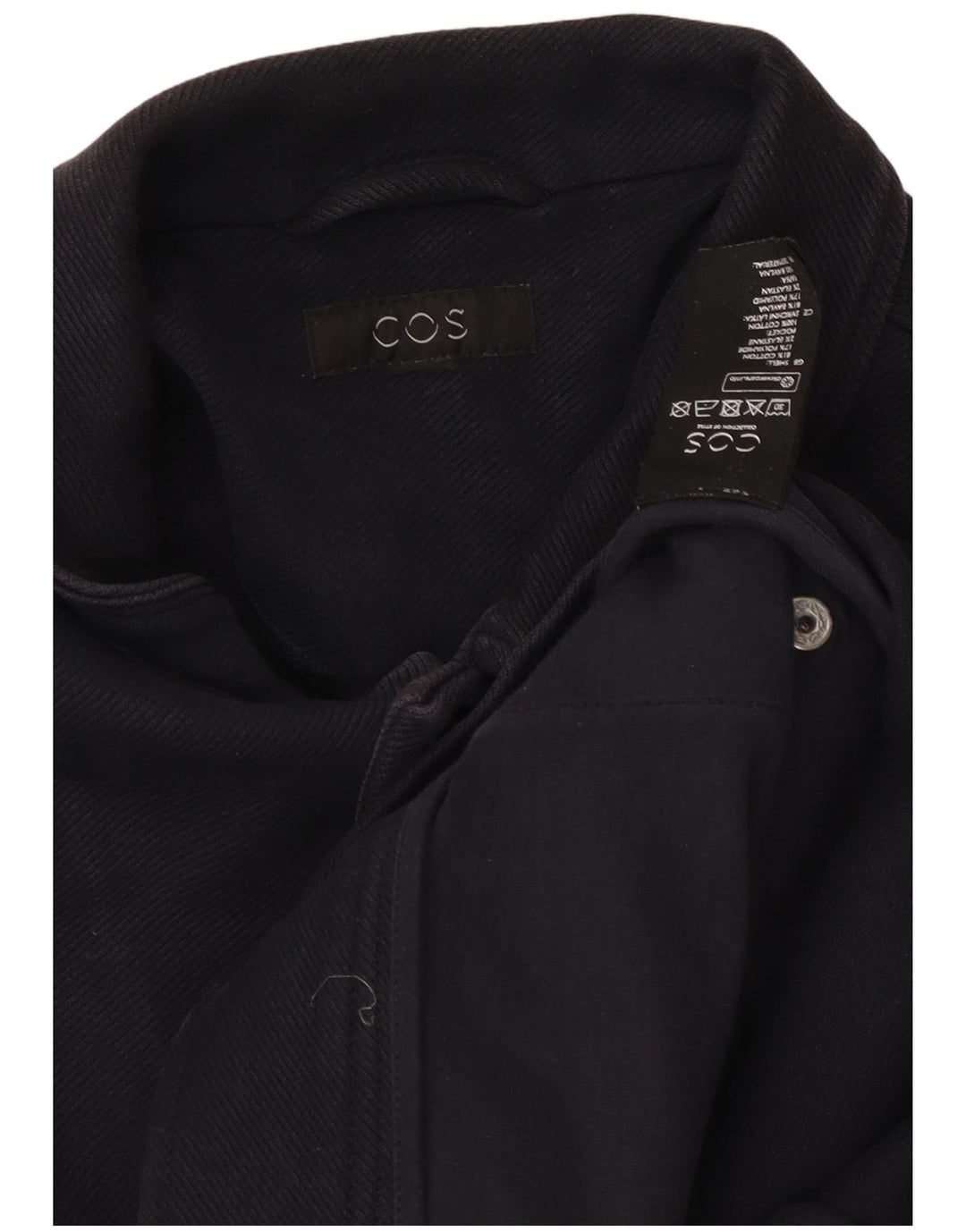 Jaqueta utilitária masculina Cos UK 36 pequena algodão azul marinho
