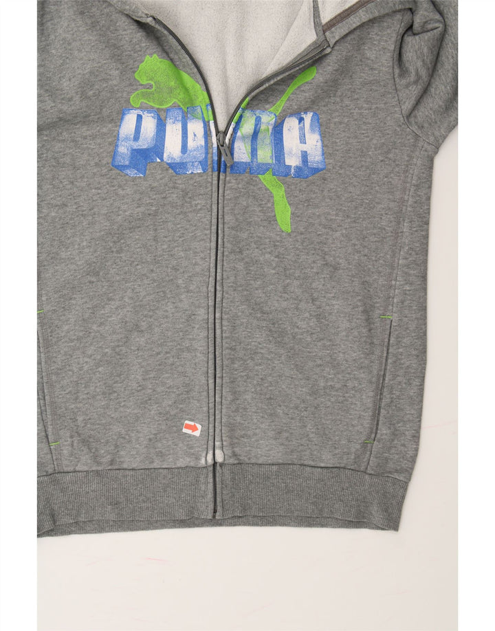 PUMA Boys Graphic Zip Hoodie Sweater 13-14 Years Grey Cotton Vintage Puma and Second-Hand Puma from Messina Hembry 