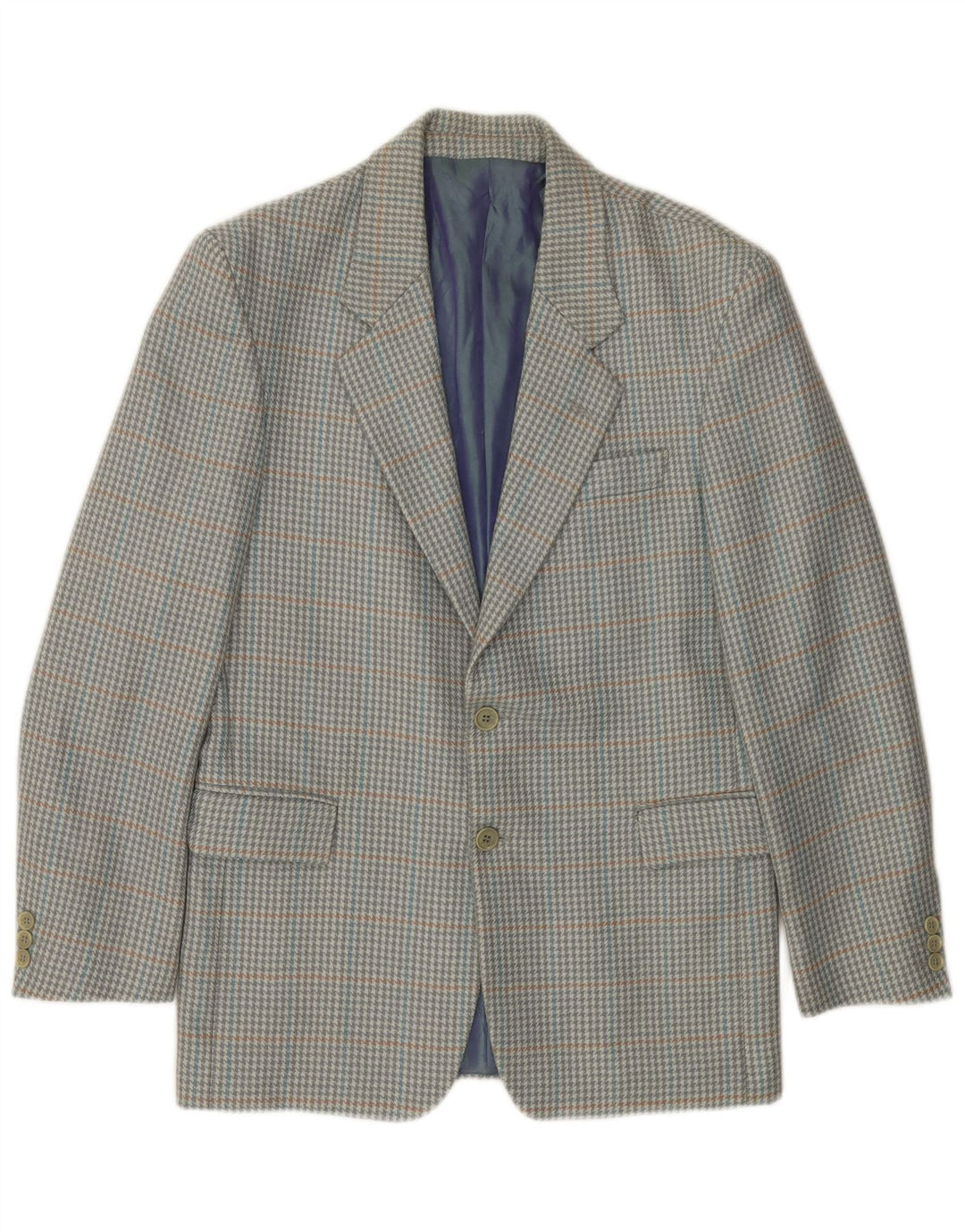 Jaqueta blazer masculina VINTAGE com 2 botões IT 46 pequena cinza houndstooth nova lã