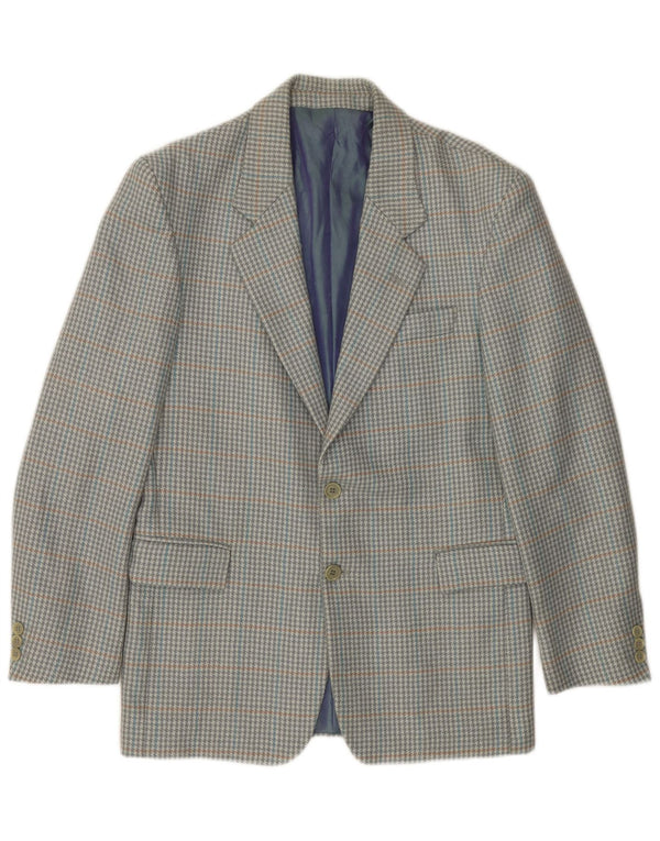 Jaqueta blazer masculina VINTAGE com 2 botões IT 46 pequena cinza houndstooth nova lã