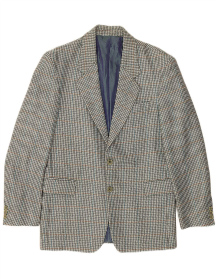 Jaqueta blazer masculina VINTAGE com 2 botões IT 46 pequena cinza houndstooth nova lã