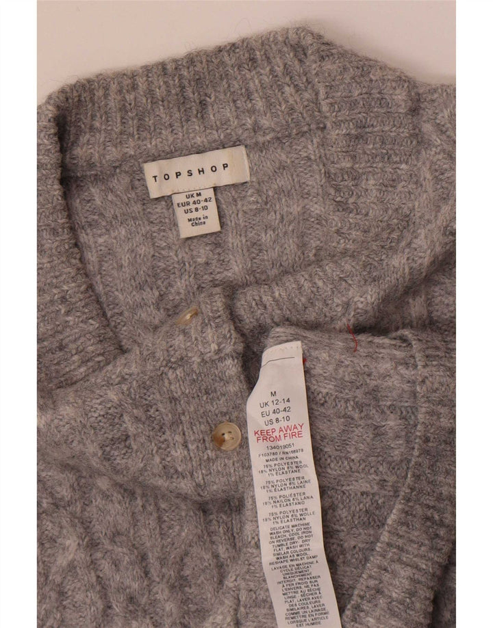Topshop Suéter Cardigan Feminino Crop UK 12 Poliéster Cinza Médio