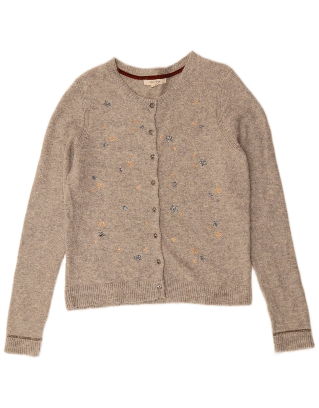 WHITE STUFF Suéter cardigã feminino com padrão abstrato Reino Unido 10 pequeno cinza