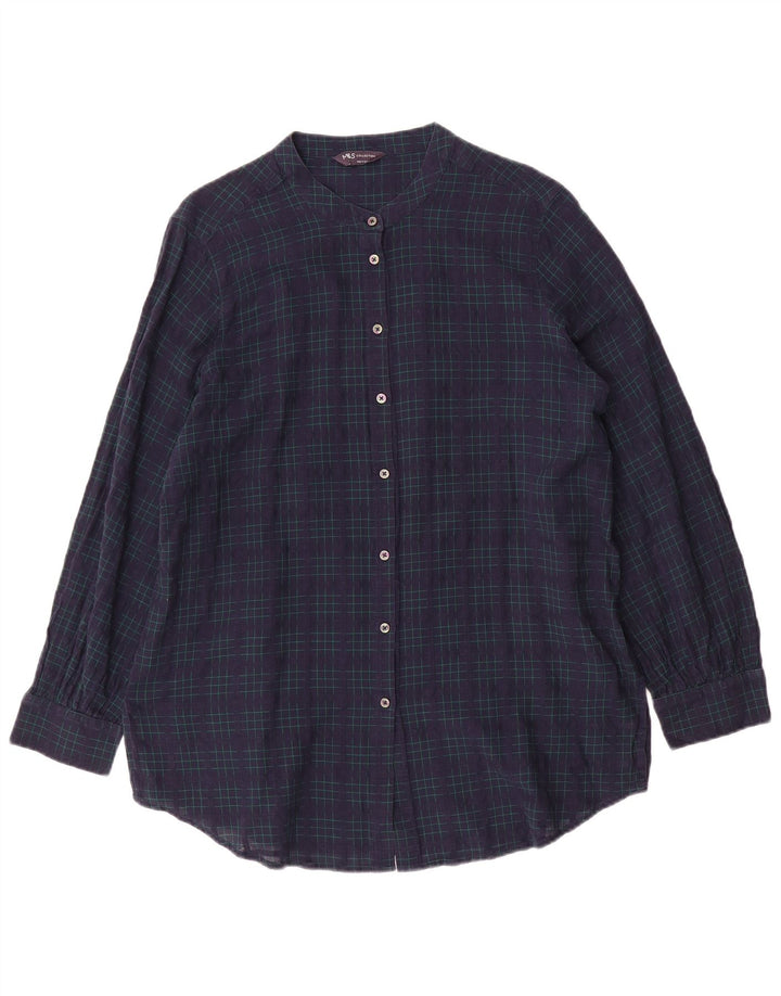Camisa feminina Marks & Spencer UK 14 grande algodão xadrez azul marinho