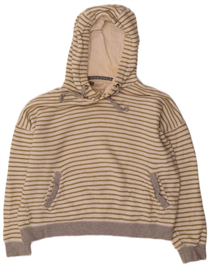 Suéter feminino com capuz grande ROXY Reino Unido 16 grande algodão listrado branco