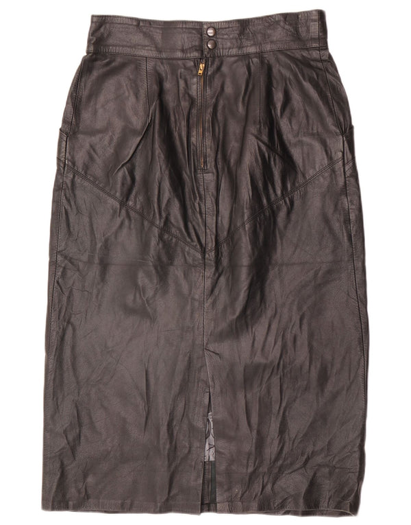 Saia feminina vintage de couro midi de cintura alta IT 48 XL W30 couro preto