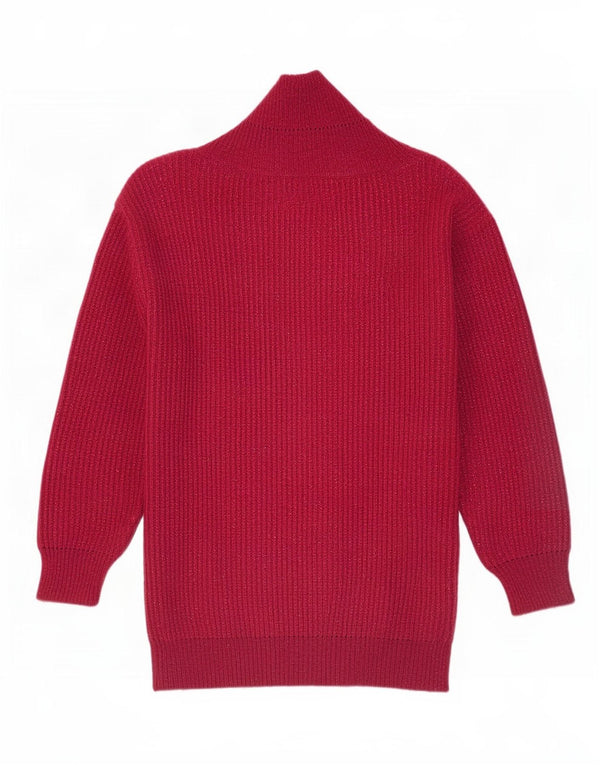 Suéter feminino vintage com gola xale UK 16 grande Borgonha