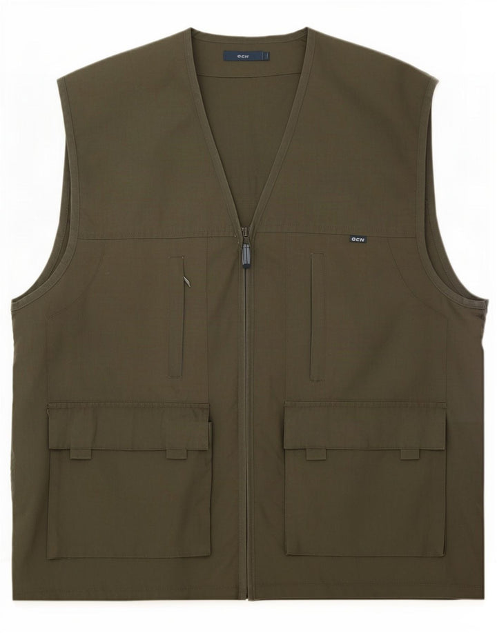 Colete utilitário masculino vintage UK 40 grande cáqui