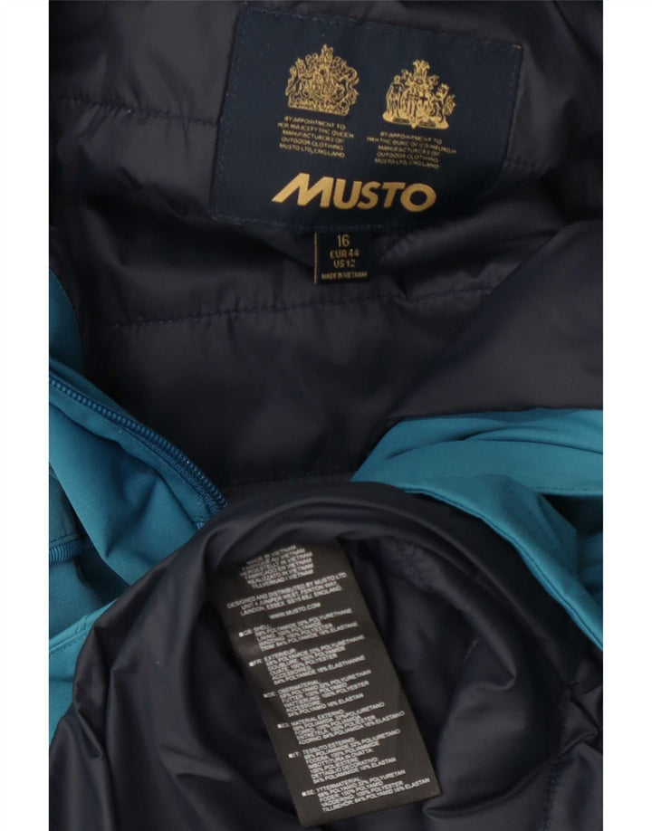 Jaqueta corta-vento feminina com capuz gráfico Musto Reino Unido 16 grande azul poliamida