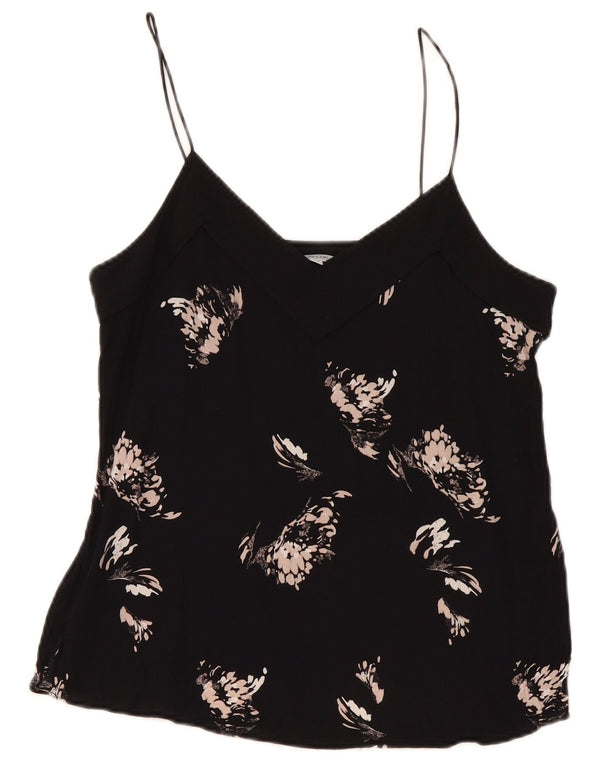 Jigsaw Top feminino com padrão abstrato cami UK 12 viscose preta média