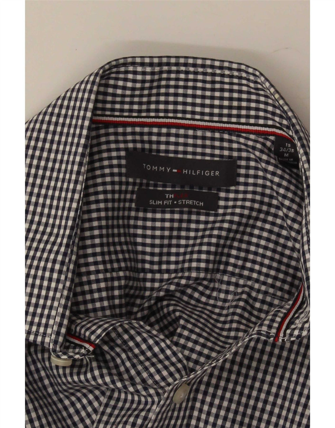 Camisa masculina Tommy Hilfiger Slim Fit tamanho 15 médio azul marinho guingão