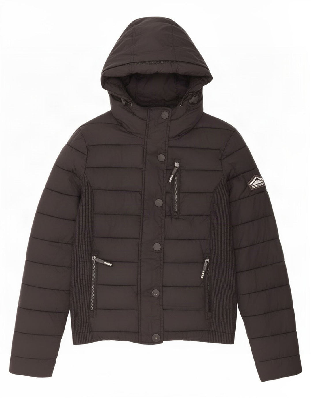 Jaqueta acolchoada com capuz feminina Superdry UK 10 pequena nylon preta