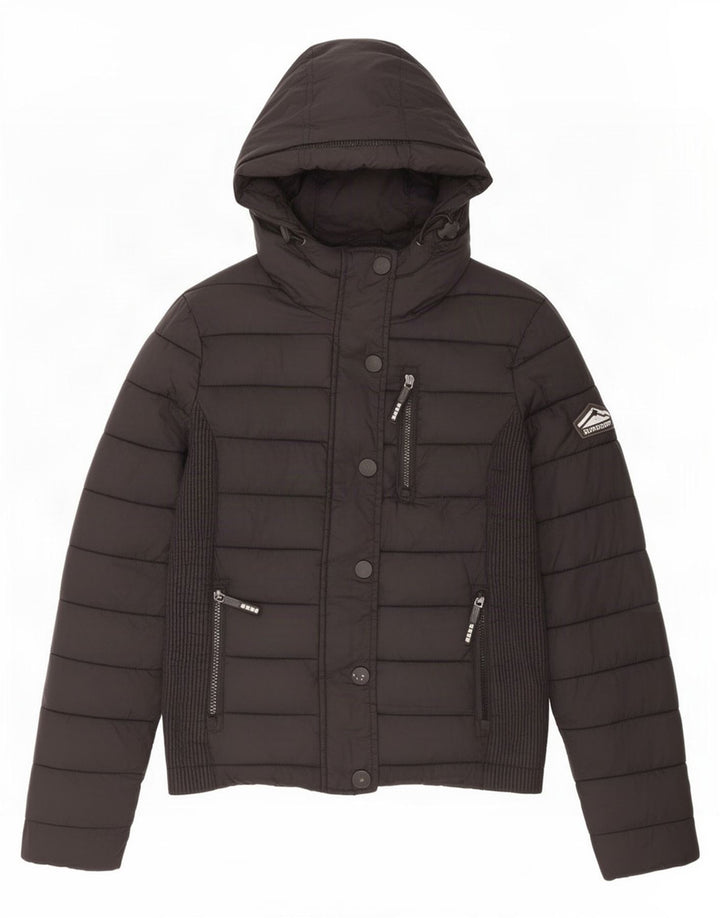 Jaqueta acolchoada com capuz feminina Superdry UK 10 pequena nylon preta