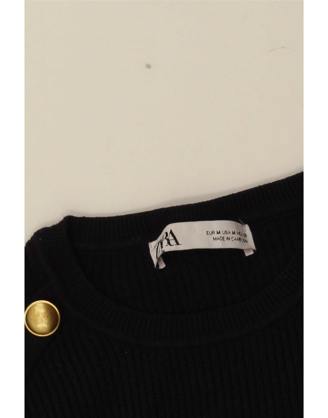 Suéter feminino Zara com gola redonda, Reino Unido 12 Médio Azul Marinho