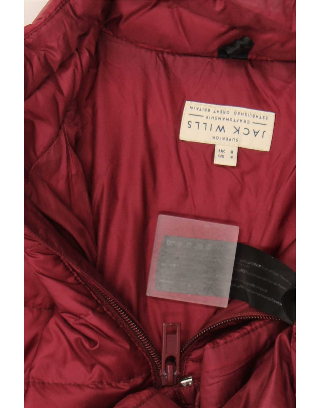Jaqueta acolchoada feminina Jack Wills UK 8 pequena poliamida Borgonha