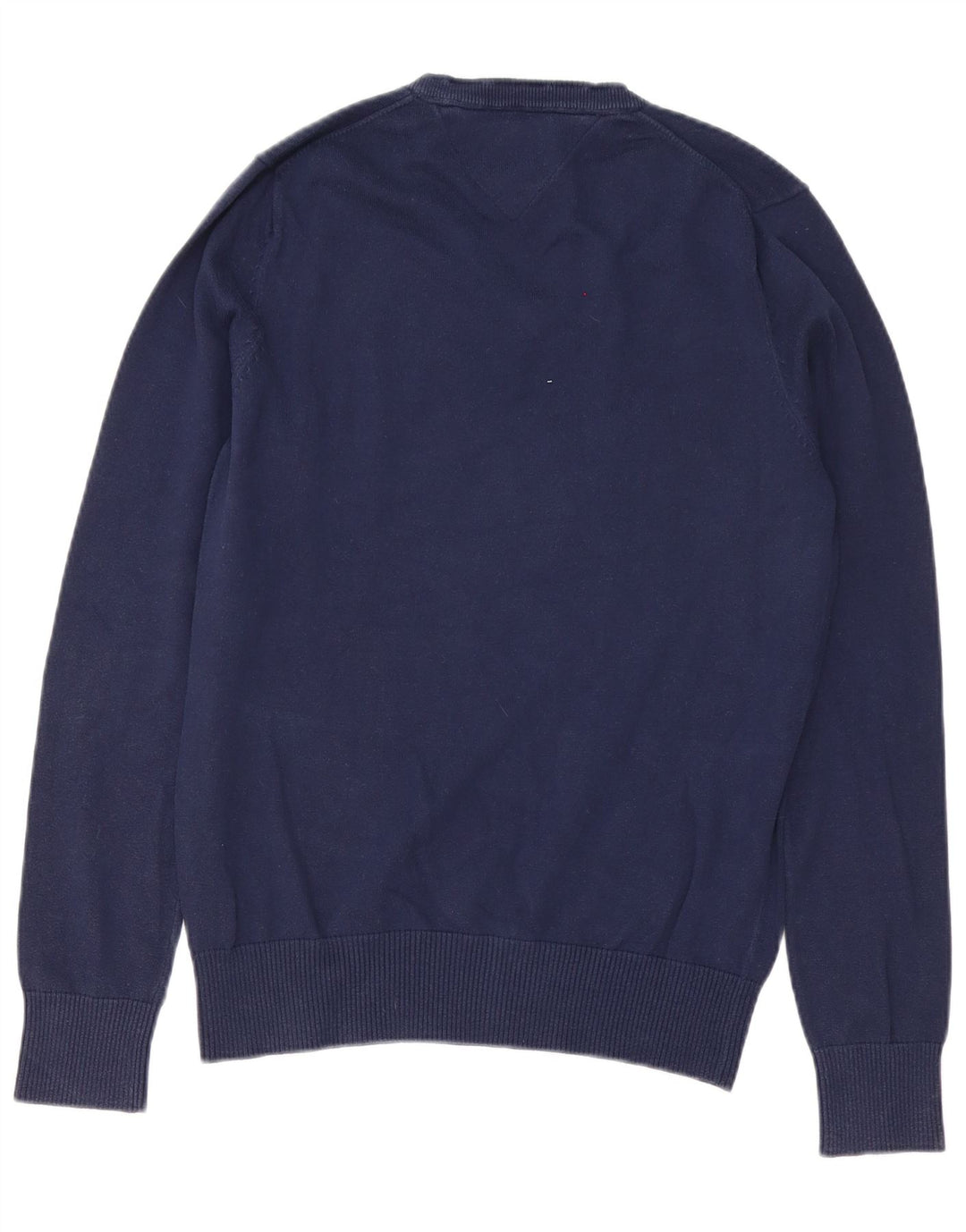Tommy Hilfiger Suéter masculino com decote em V médio algodão azul marinho