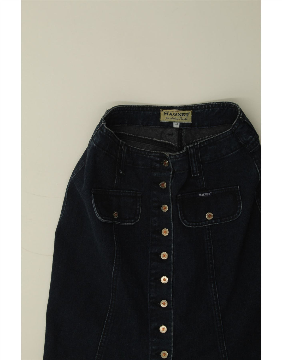Saia jeans feminina VINTAGE IT 40 pequena W27 azul marinho