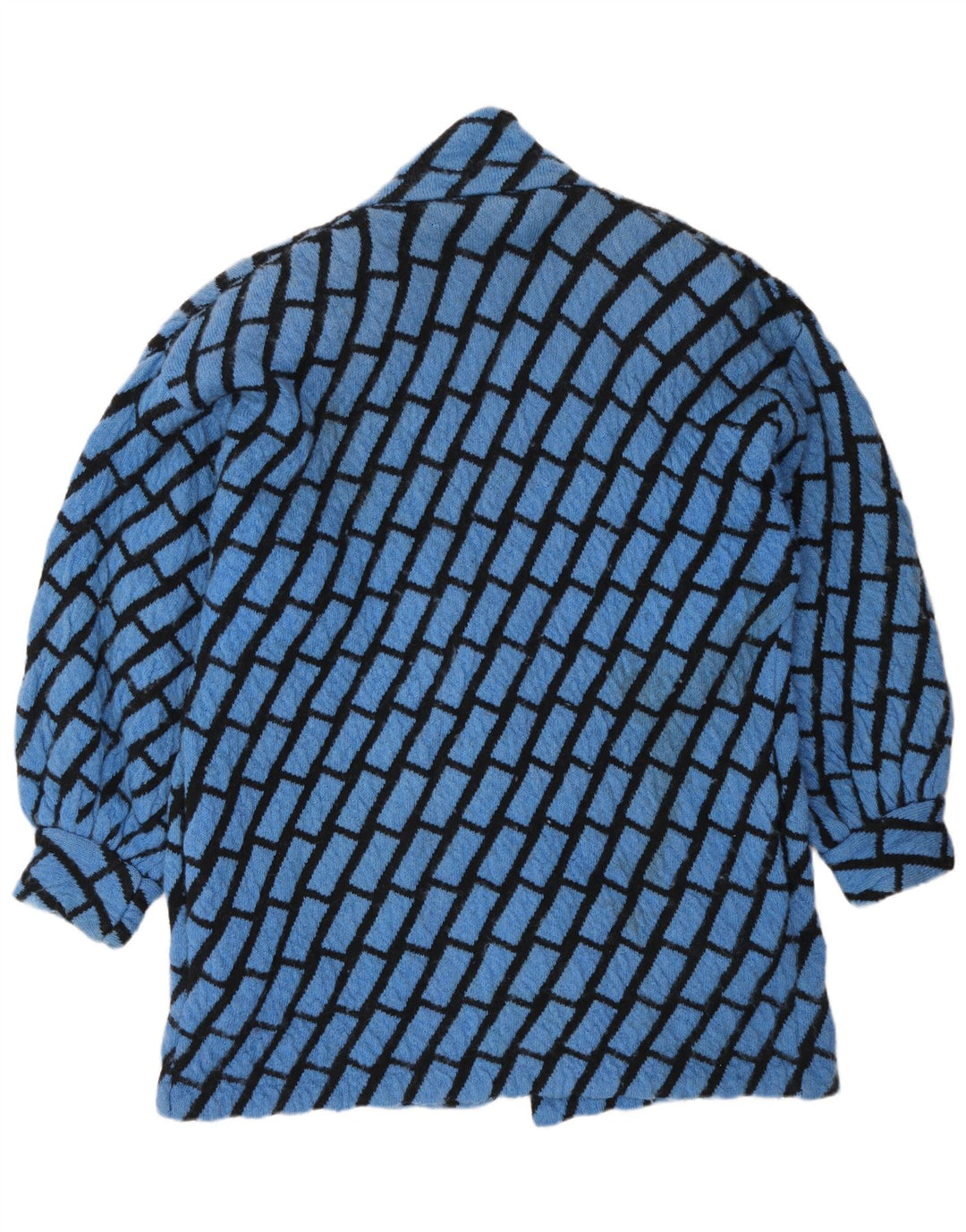 Suéter cardigã feminino vintage com palangre, tamanho grande, Reino Unido 14, xadrez azul médio