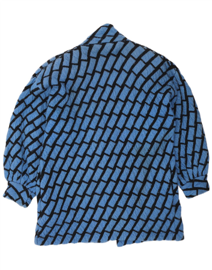 Suéter cardigã feminino vintage com palangre, tamanho grande, Reino Unido 14, xadrez azul médio