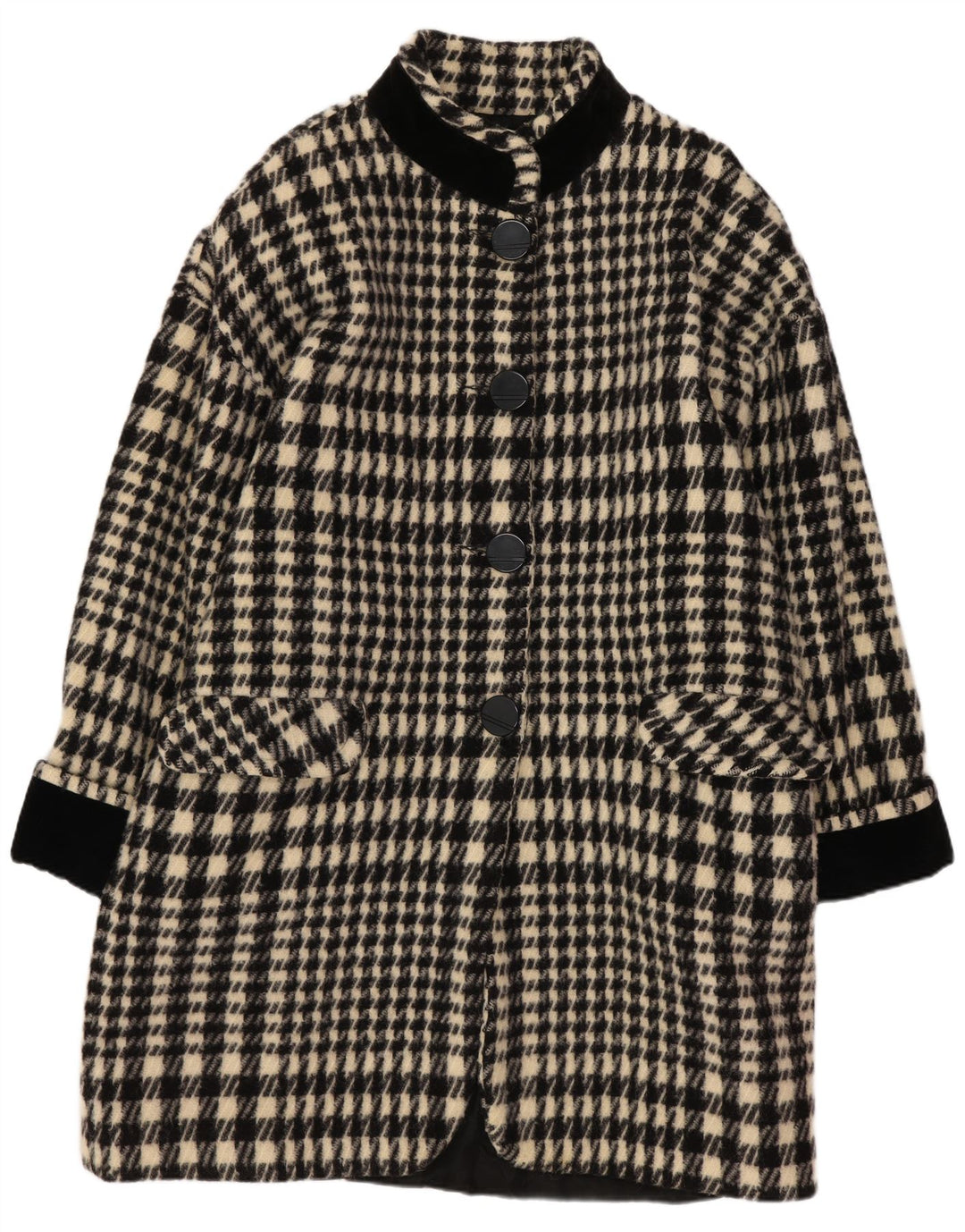 Sobretudo feminino superior UK 18 XL preto Houndstooth acetato