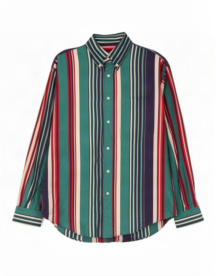Camisa masculina vintage pequena seda listrada azul