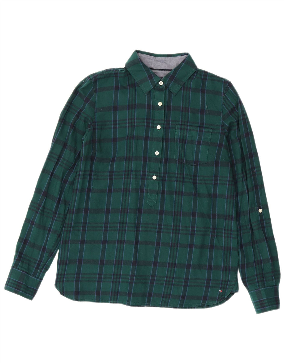 Camisa feminina de flanela grande TOMMY HILFIGER Reino Unido 10 pequena xadrez verde