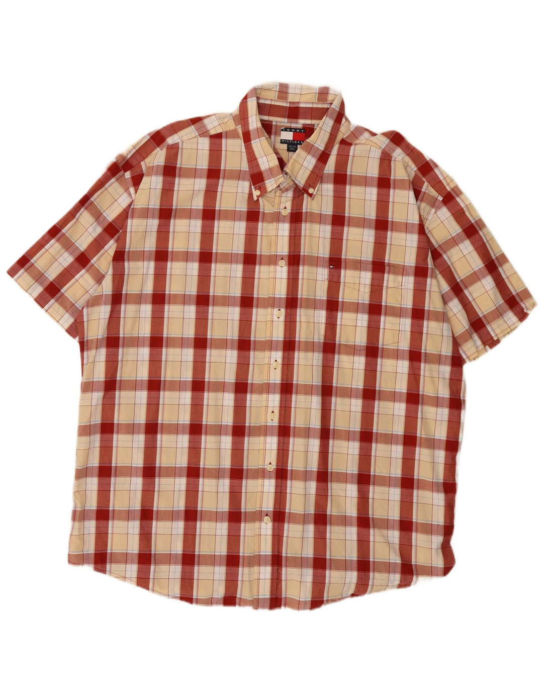 Camisa masculina de manga curta Tommy Hilfiger 2XL algodão xadrez vermelho