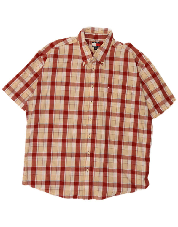Camisa masculina de manga curta Tommy Hilfiger 2XL algodão xadrez vermelho