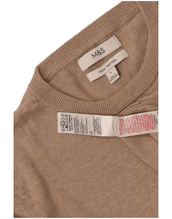 Suéter masculino Marks & Spencer com gola redonda, grande algodão bege