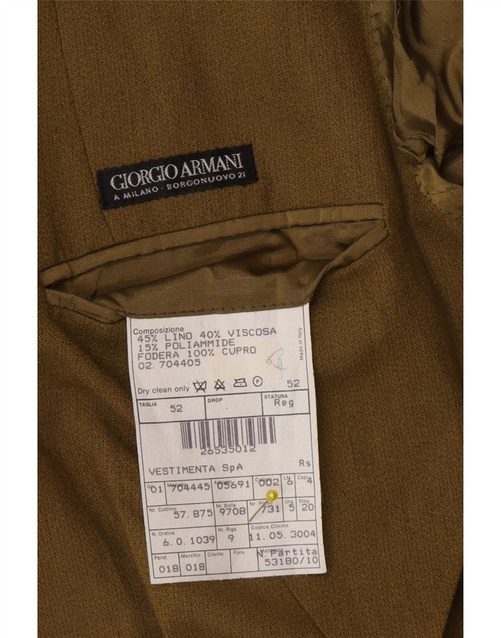 Jaqueta blazer masculina de 2 botões Giorgio Armani IT 52 grande linho verde