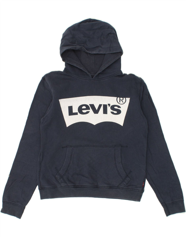 LEVI'S Boys Graphic Hoodie Jumper 13-14 Years Navy Blue Cotton Vintage Levi's and Second-Hand Levi's from Messina Hembry 