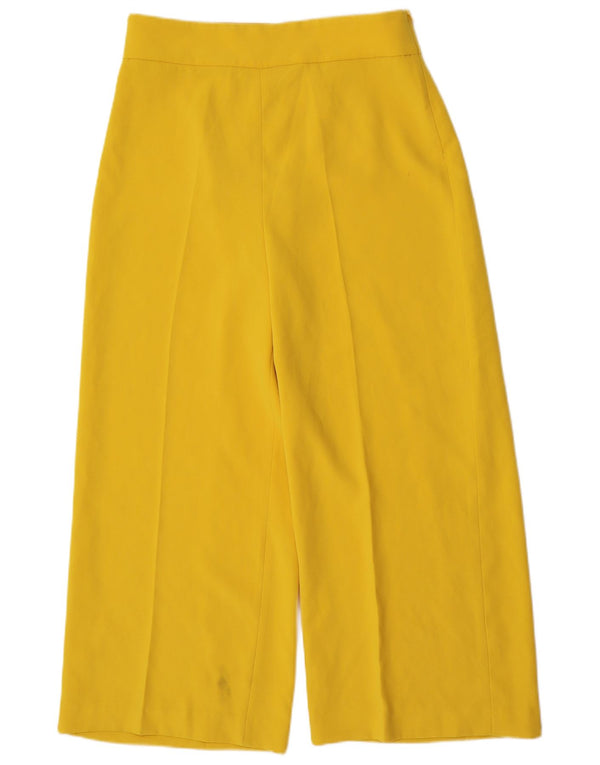 Calça feminina Zara cintura alta perna larga cortada grande W32 L25 amarela