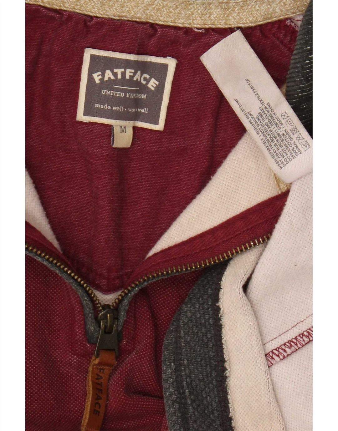 Fat Face Masculino Zip Neck Moletom Jumper Médio Algodão Borgonha
