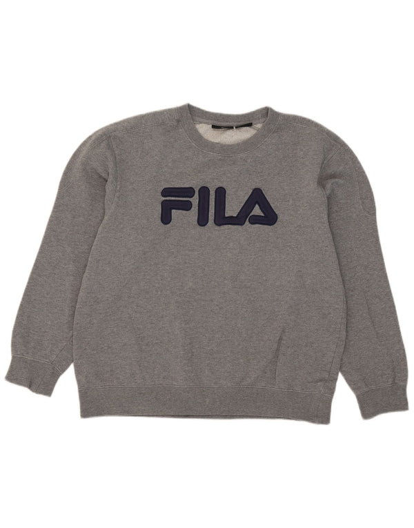 Fila moletom gráfico masculino jumper grande algodão cinza