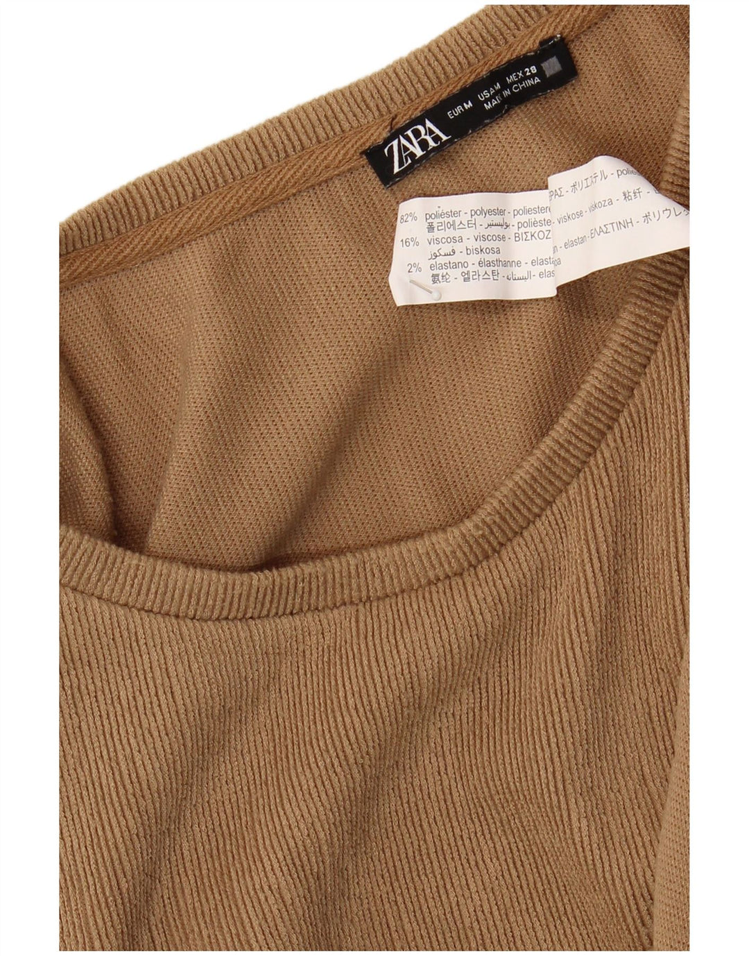 Blusa feminina de manga comprida Zara UK 14 poliéster bege médio