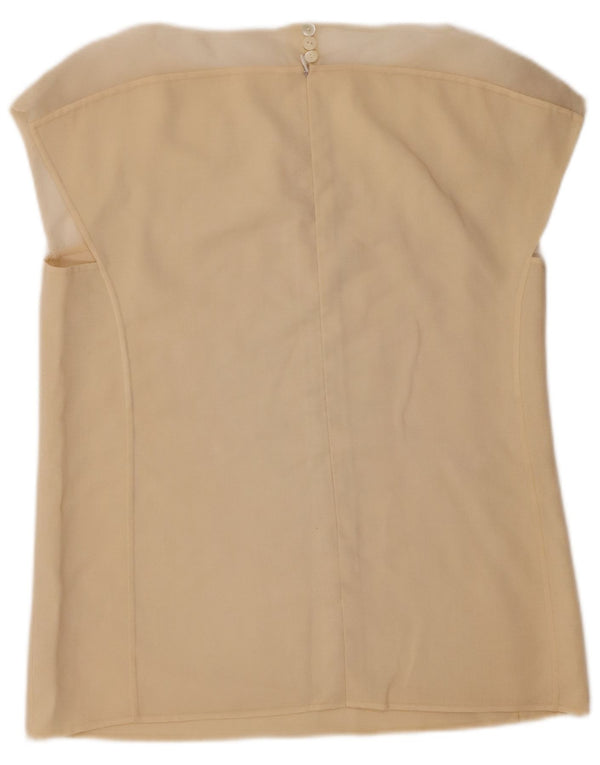Blusa feminina vintage sem mangas UK 14 médio bege