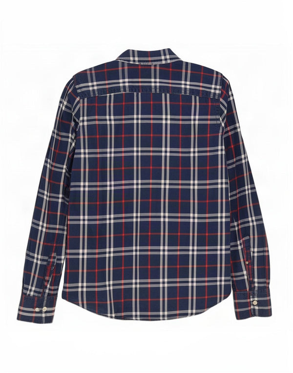 Camisa muscular masculina Abercrombie & Fitch grande algodão xadrez azul marinho