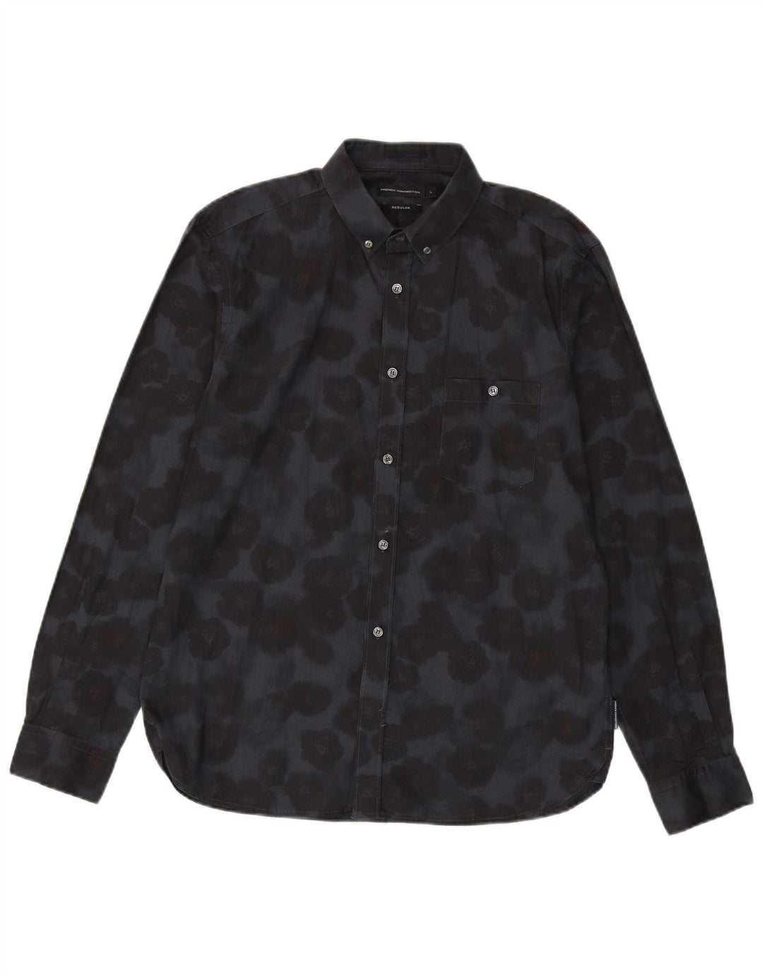 Camisa masculina de ajuste regular French Connection grande algodão floral azul marinho