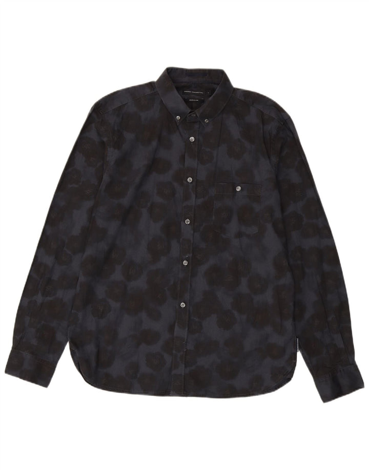 Camisa masculina de ajuste regular French Connection grande algodão floral azul marinho