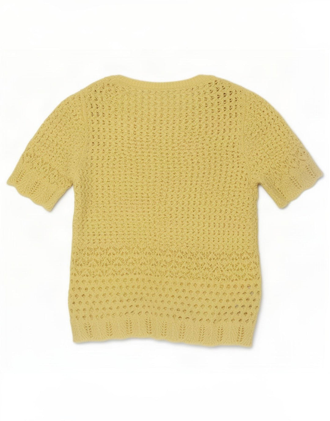 Blusa feminina de crochê Marks & Spencer Reino Unido 12 poliéster amarelo médio