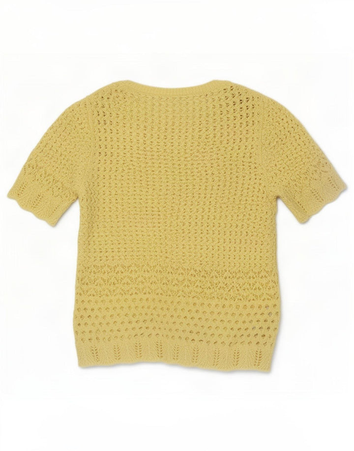 Blusa feminina de crochê Marks & Spencer Reino Unido 12 poliéster amarelo médio